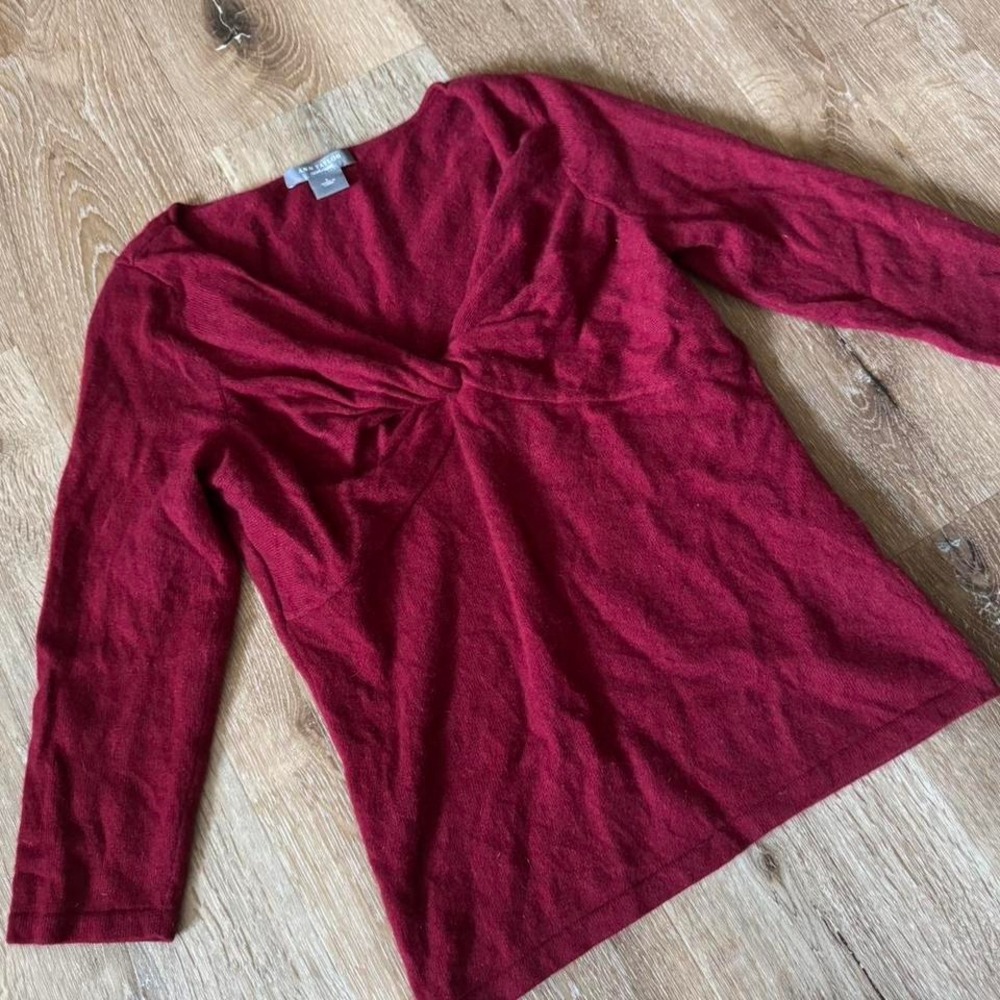 Red Cashmere Ann Taylor Quarter Sleeve‎ Twist Bow sweater top size small